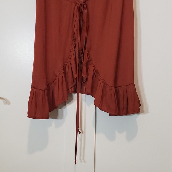Free People Intimately All My Love Shine Wrap Mini Slip Dress Rust Satin S/M - Picture 4 of 14